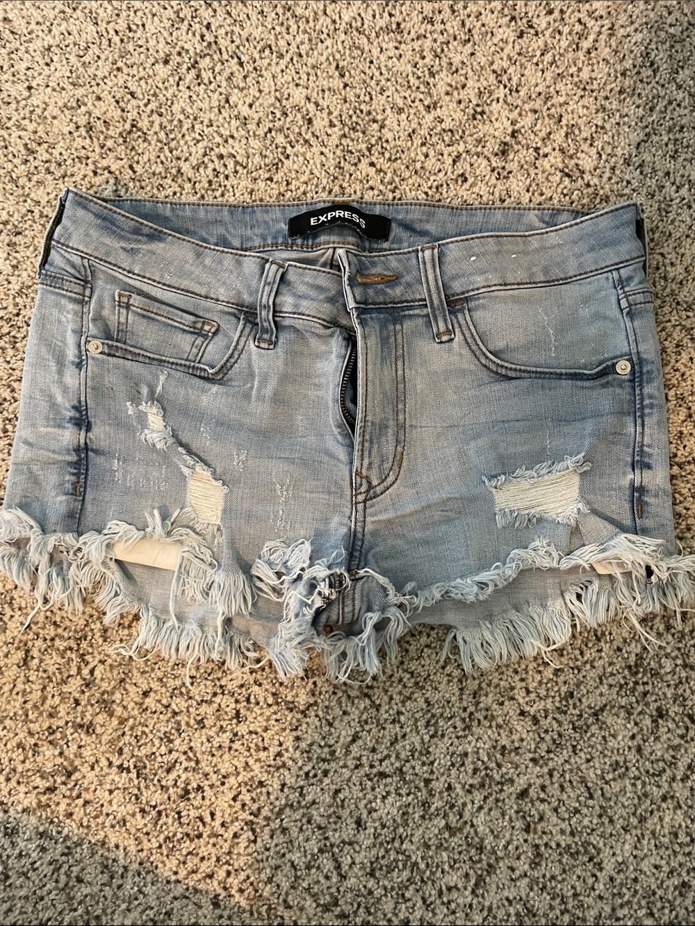 Express Light Wash Distressed Denim Shorts